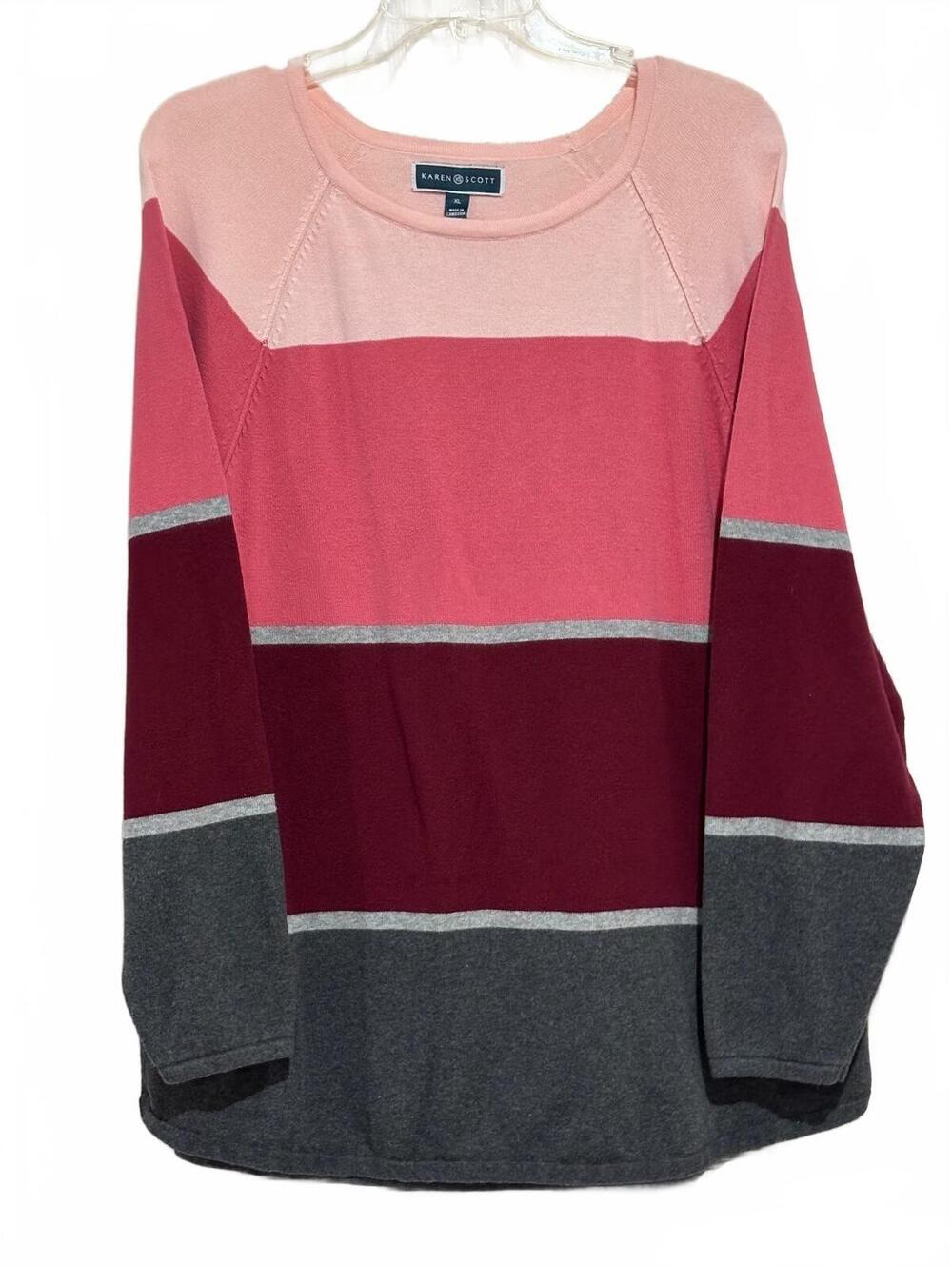 Karen Scott Women's XL Cotton Color Block Pullover Sweater
